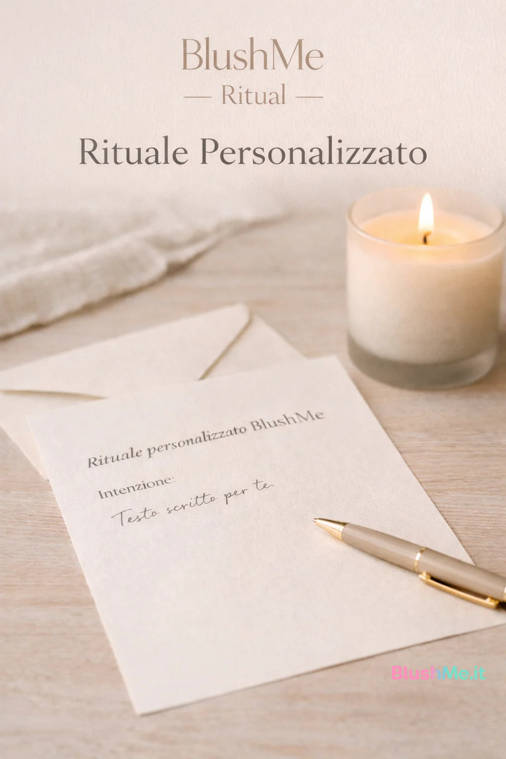 foglio con penna e la scritta rituale personalizzato blushme intenzione testo scritto per te