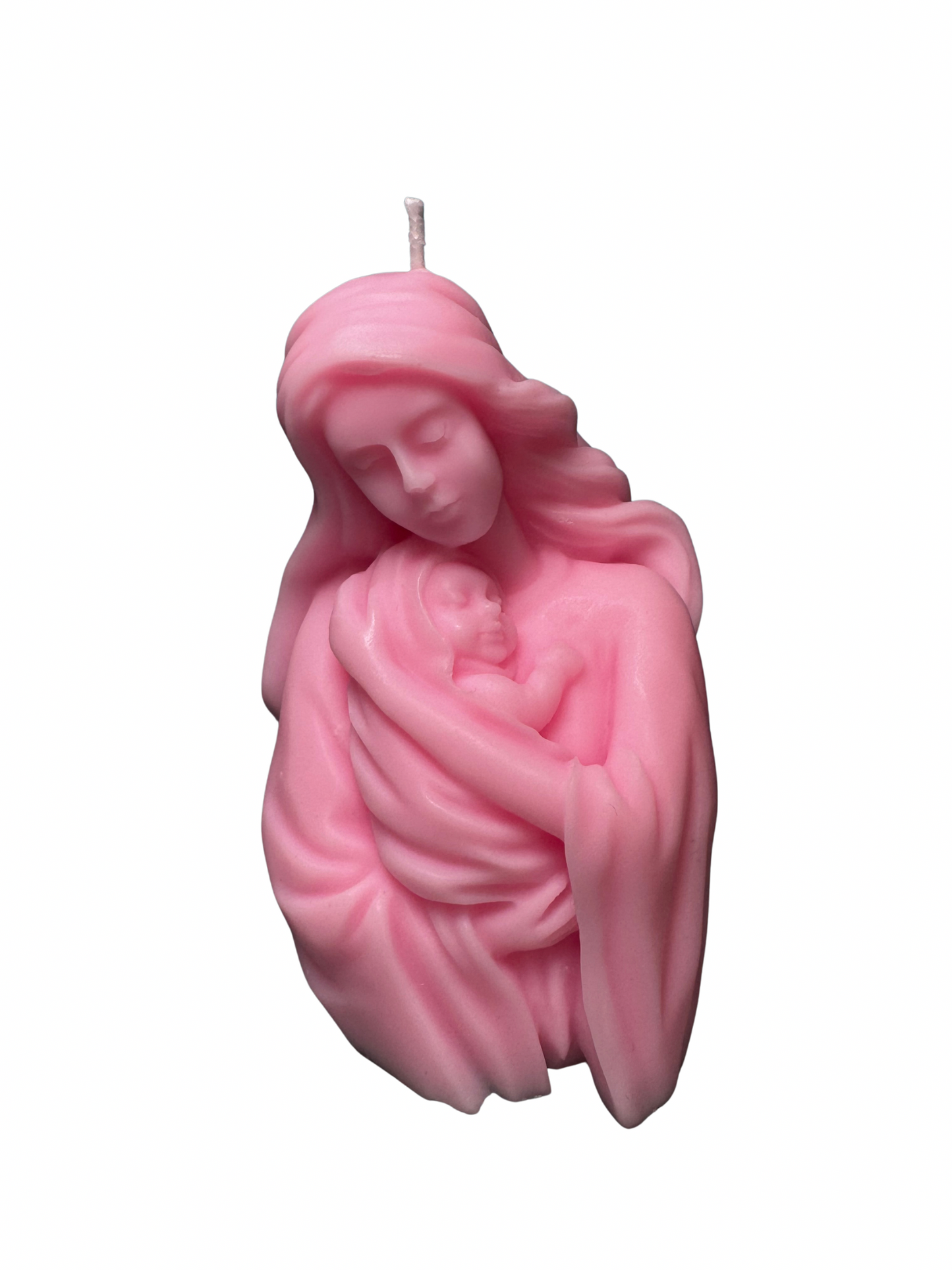 bomboniera candela rosa madonna con gesù in braccio