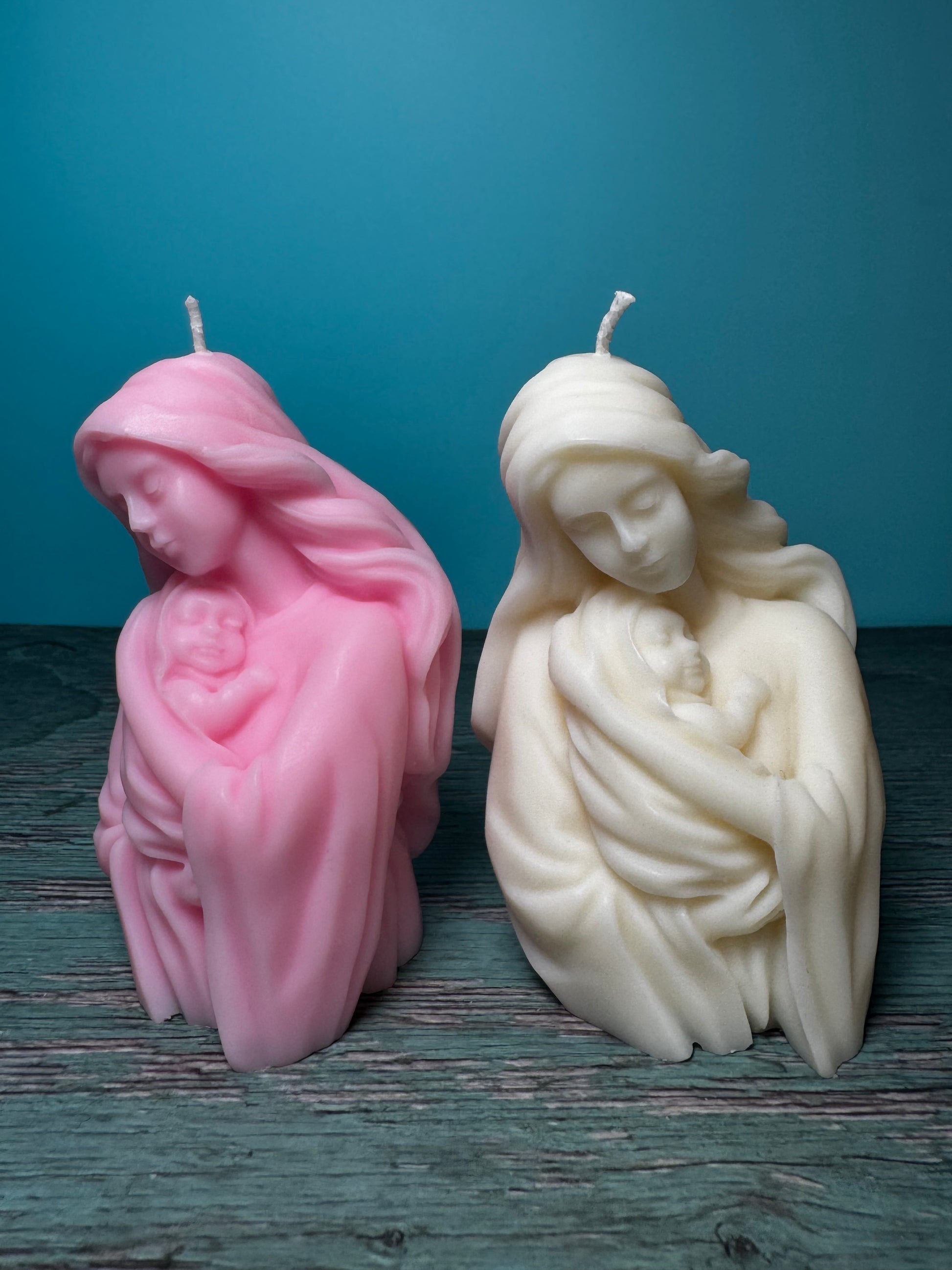 candele madonna con gesù bambino in vari colori